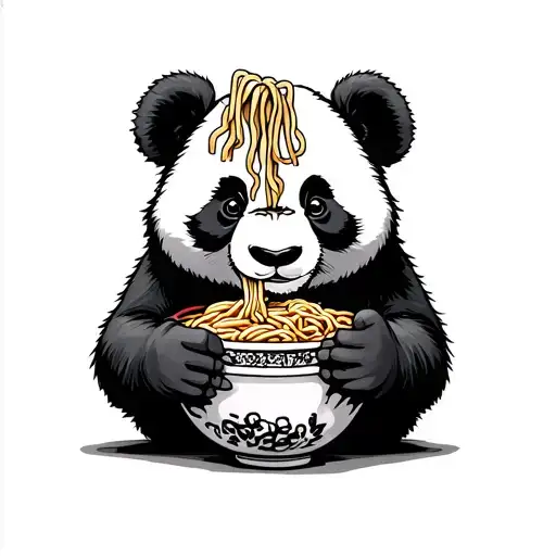 Panda Eating Ramen Noodle Bowl Nestled