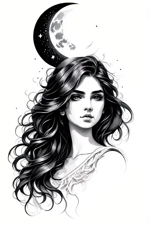 Woman's Face With Moon Tattoo