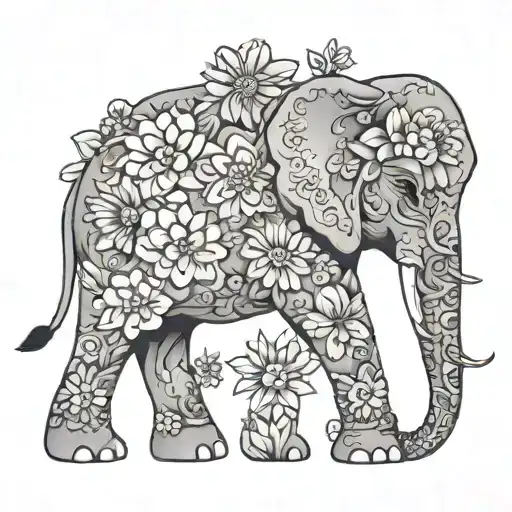 A Elephant With Flowers And Mandala Design Incorporating