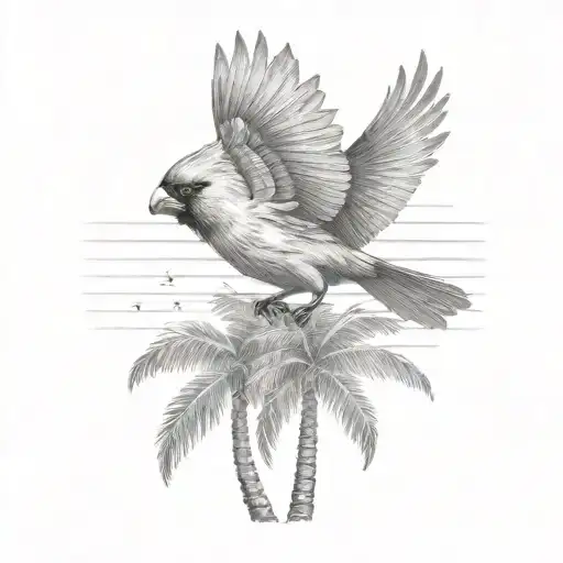 Cardinal Flying Over Palm Trees