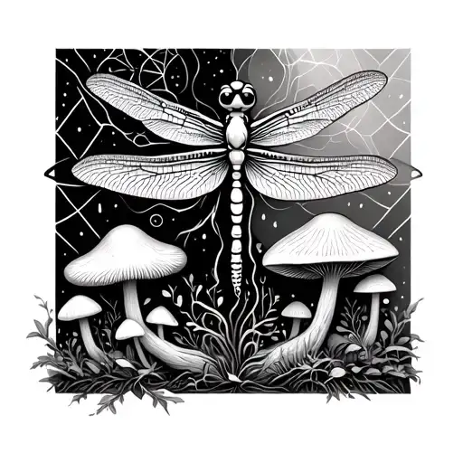 Dragonfly Sacred Geometry Tree And Mushrooms Growing