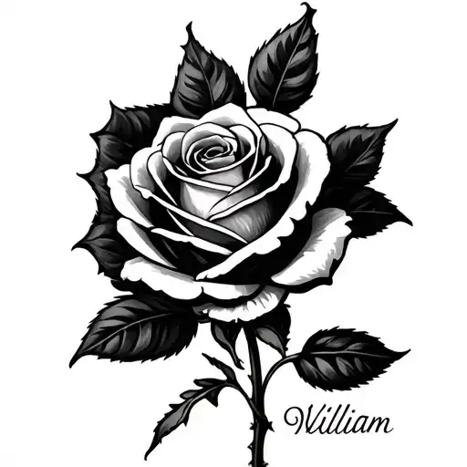 Rose With Name William In The Stem Facing Forward
