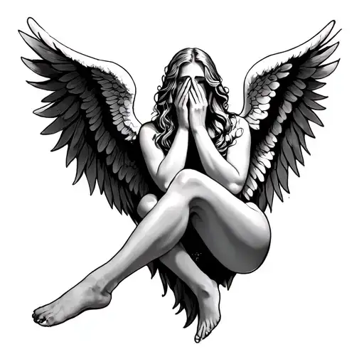 Angel With Wings Covering Face And Feet