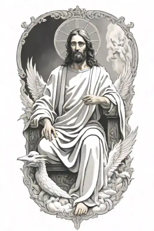 Jesus On The Throne In Heaven Surrounded By Angels