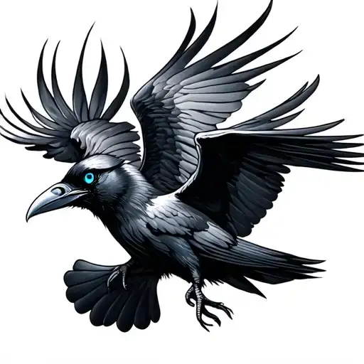 Raven Flying Blue Eye Inside