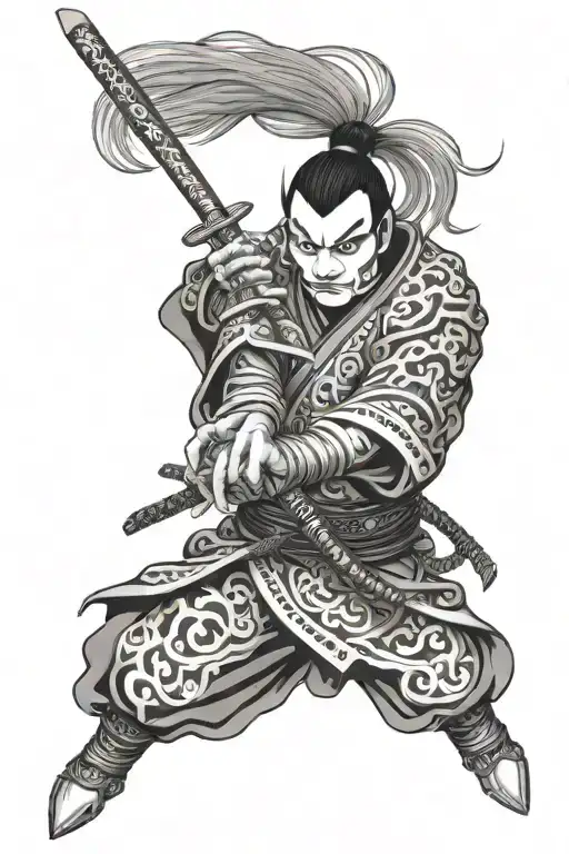 Kabuki Warrior Wielding A Sword