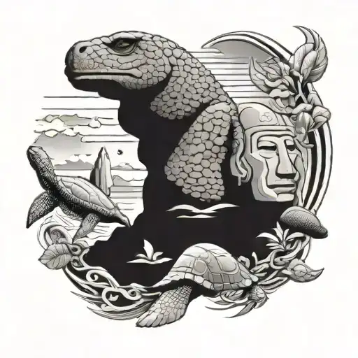 Moai And Turtle Swimming