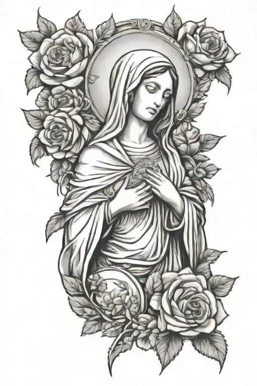Virgin Mary Whole Body Roses Blooming Flower Surrounded