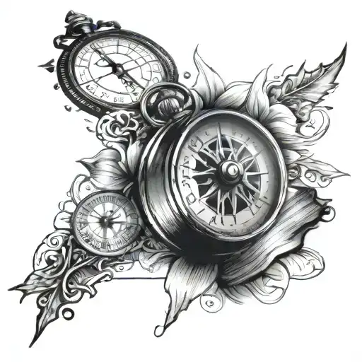 Compass And Clock Over Book
