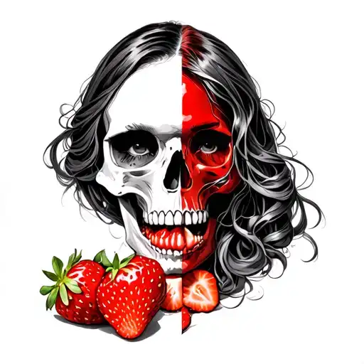 Half Women Half Skull Eating Strawberries As A Form Purification