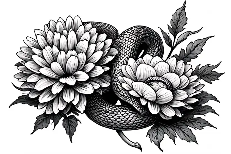 Chrysanthemum And Snake Slithering