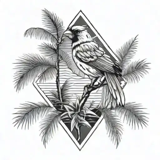Cardinal And Palm Tree