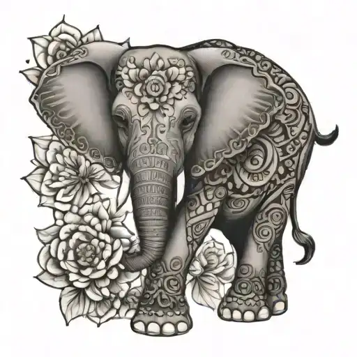 A Elephant With Flowers And Mandala Design Incorporating