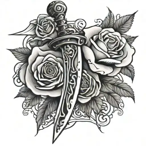 Sword Going Through Roses With Blood Dripping