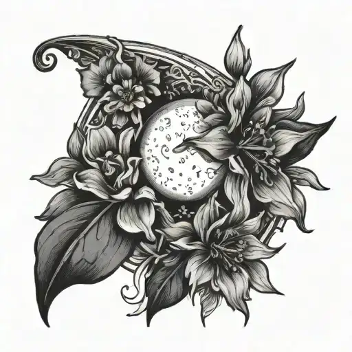 Crescent Moon And Larkspur Flower Tattoo