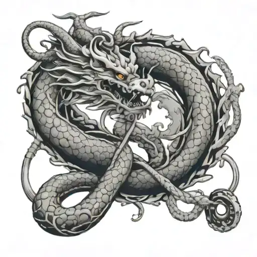 Chinese Dragon And Stethoscope Intertwined Within