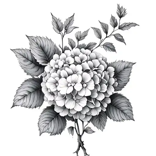 Vine And Stem Growing With Hydrangea And Other Flowers