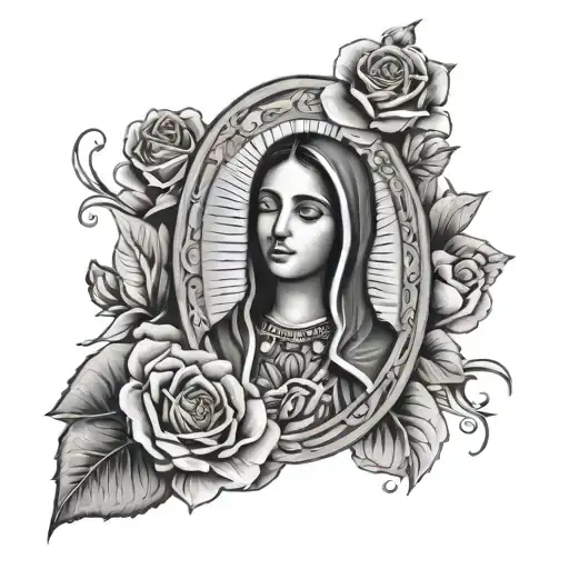 La Virgin De Guadalupe Mexican With Roses