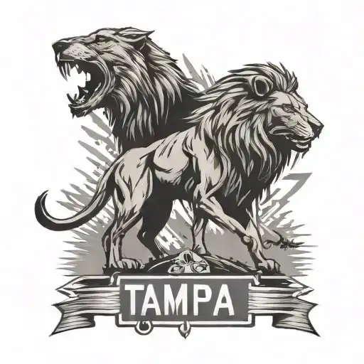 Highway Sign With Tampa Bay And New York As Its Directions With A Lion And A Wolf Roaring