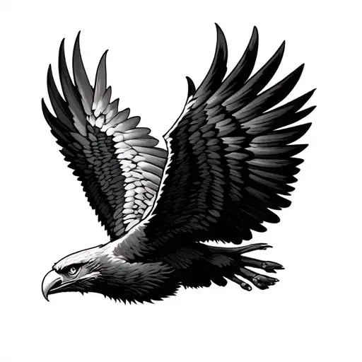 Flying Bold Eagle Wings Spread Wings With Head Center