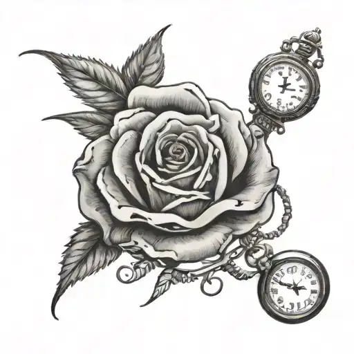 Rose With A Old Clock Face Like A Old Pocket Watch In The Core Of The Rose