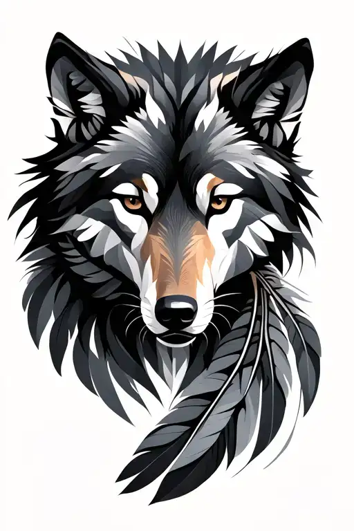 Geometric Wolf And Swan Feathers Elegant
