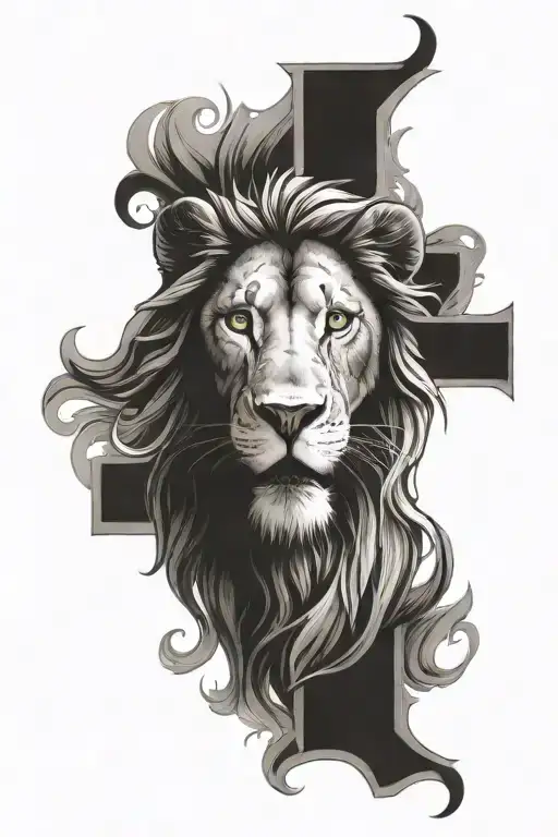 Christian Cross With Lion Face Inside