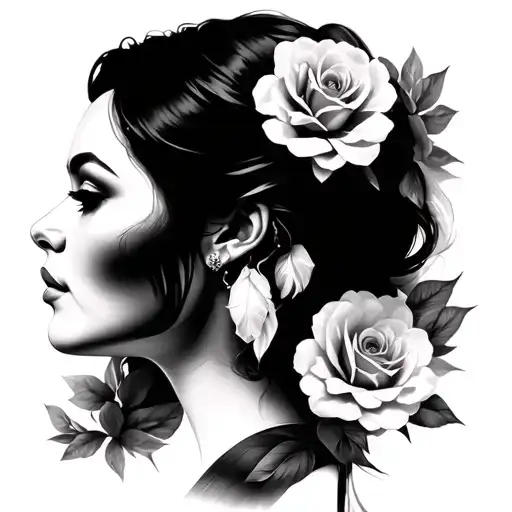 Realistic Black And Grey Portrait Of Lady Face