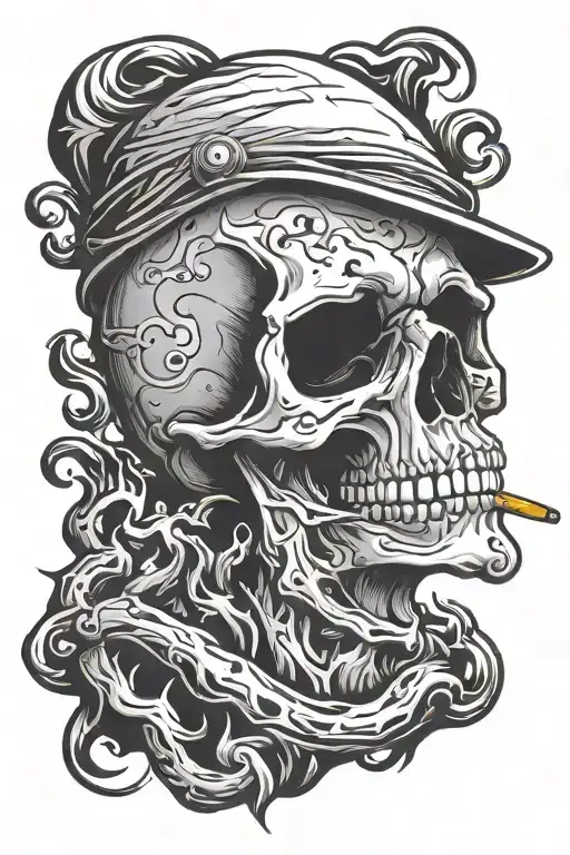 Scary Skull Smoking Sigarette