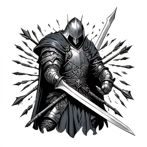 Mid Evil Knight Holding A Sword While Arrows Pierced Threw Him