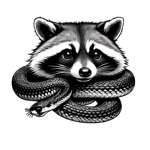 Raccoon Next To A Snake