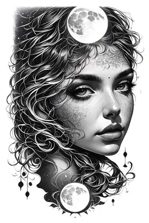 Woman's Face With Moon