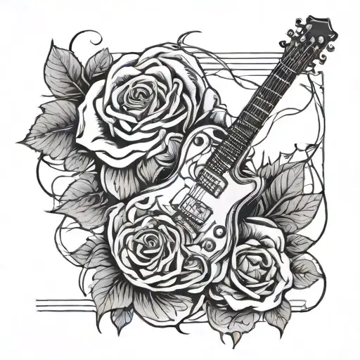 Electric Guitar And Rose Surrounded