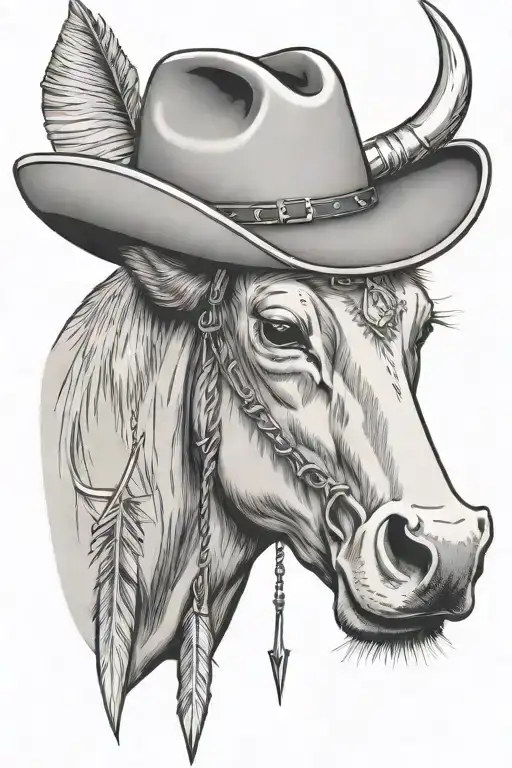 Cowboy Hat With Arrow On A Cow Head Outline
