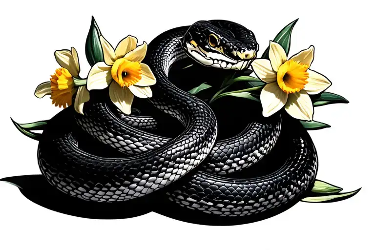 Snake Intertwined With Daffodils