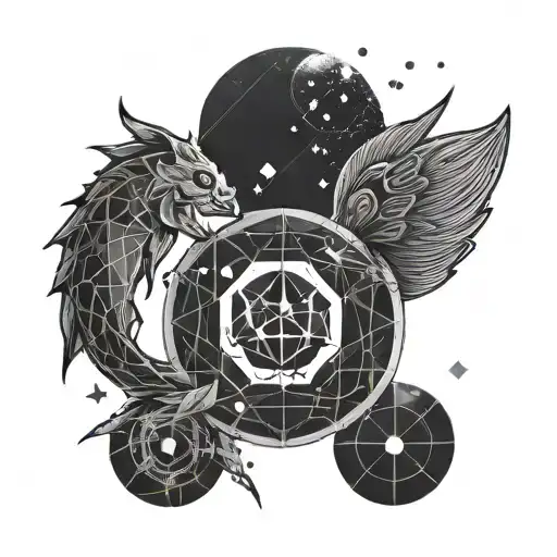 Minimalist Tattoo Design Combining Geometric Pisces And Scorpio Constellation