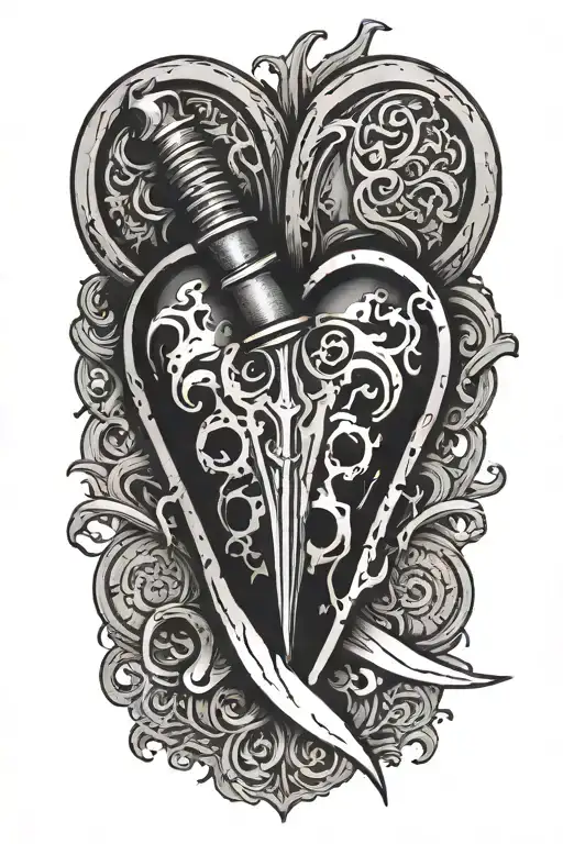 Black Heart With A Knife Piercing