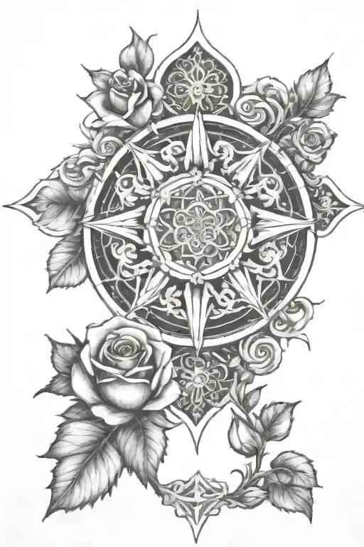 Rose Window Mandala With Cross And Flowers Growing