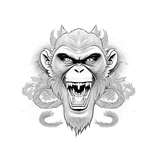 Angry Monkey And Dragon Intertwined