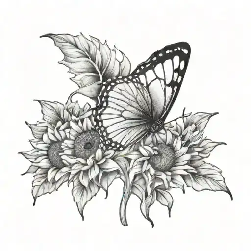 Butterfly And Sunflower Tattoo Of Man