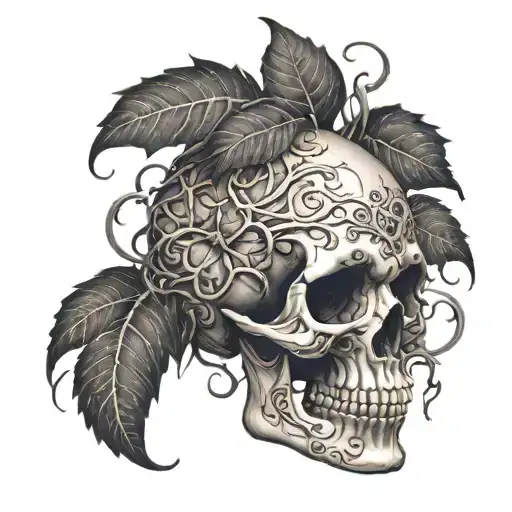 Skull Surrounded By Vines With Thorns With A Little Hidden M