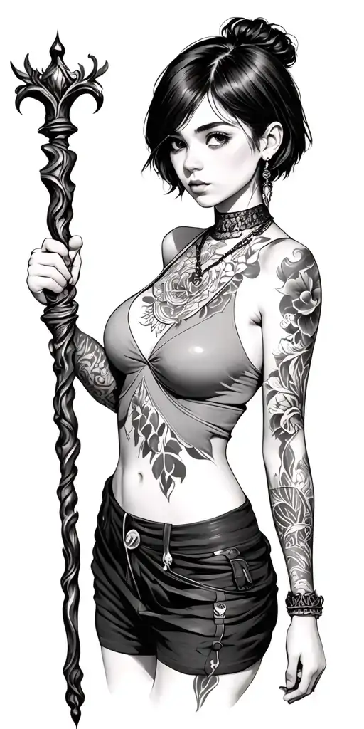 Girl With Short Hair Holding Staff