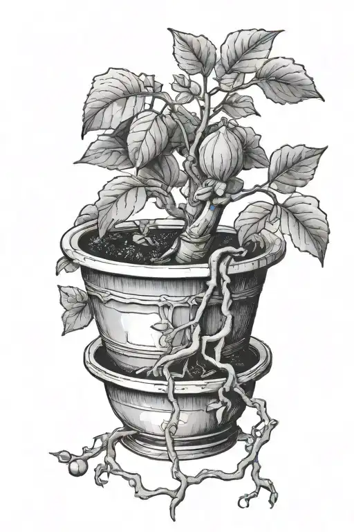 Fig Tree In A Pot With Metal Bands