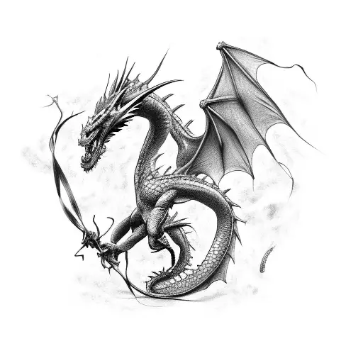 Two Dragons Black Tangled Together