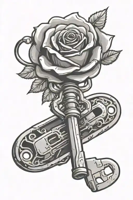 Car Key With A Rose Intertwined Symbolizing