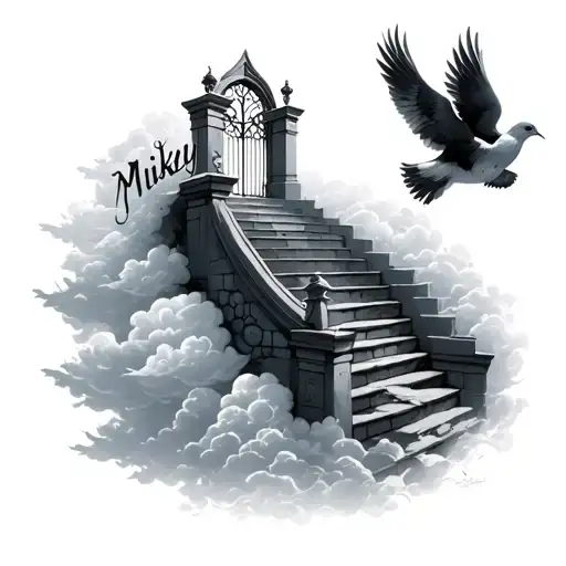 Doves With A Staircase To Heaven Gates With Clouds And The Name Mikey