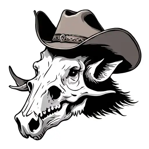 Boar Skull Wearing Cowboy Hat