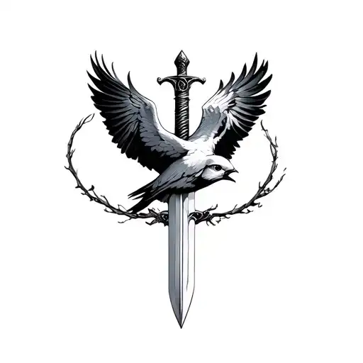 Birds Circling A Sword Intertwined