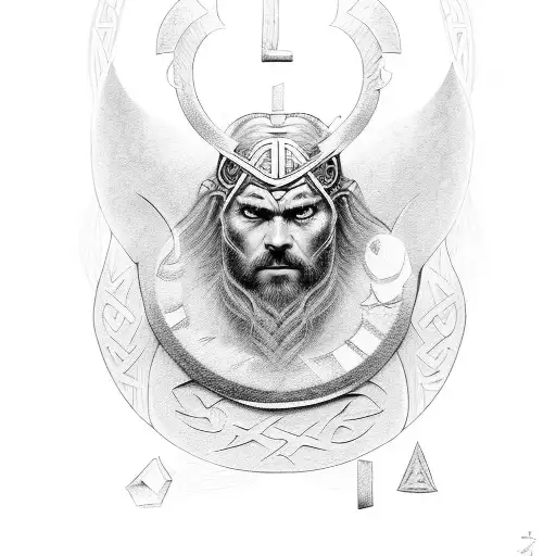 Portrait Of A Norse God Or Goddess With Hidden Runes Representing Family Members