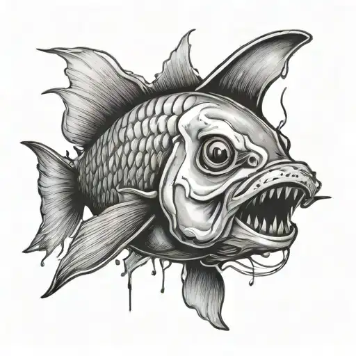 Fish Sharp Teeth Lighing Bulb On Side With Electric Energy